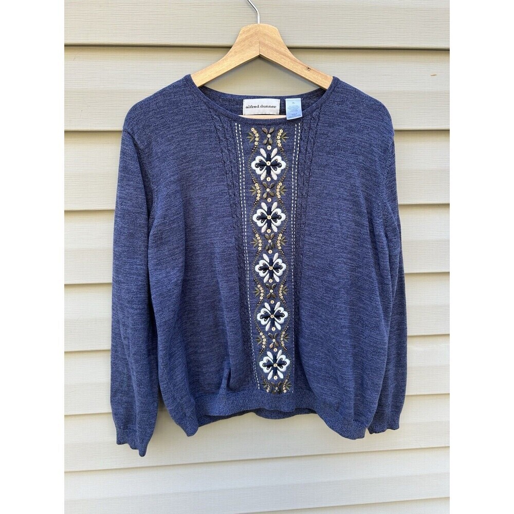 Vintage Alfred Dunner Womens Embroidery Coastal Granny XL Floral Sweater